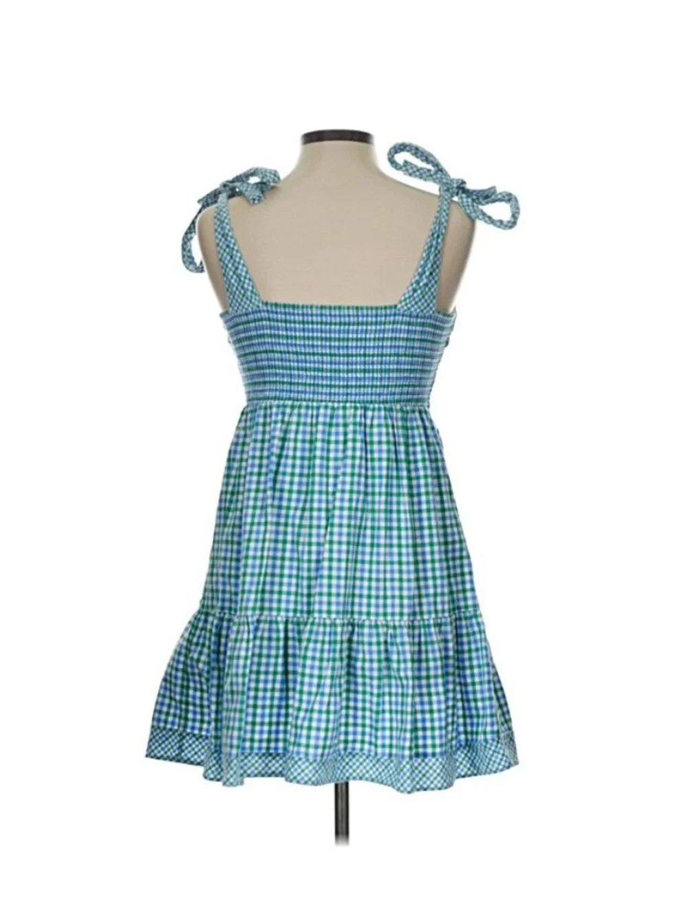 Shoshanna Sundress Sz 10 Blue Green Gingham Preppy Coastal Country Club Resort - Picture 3 of 8